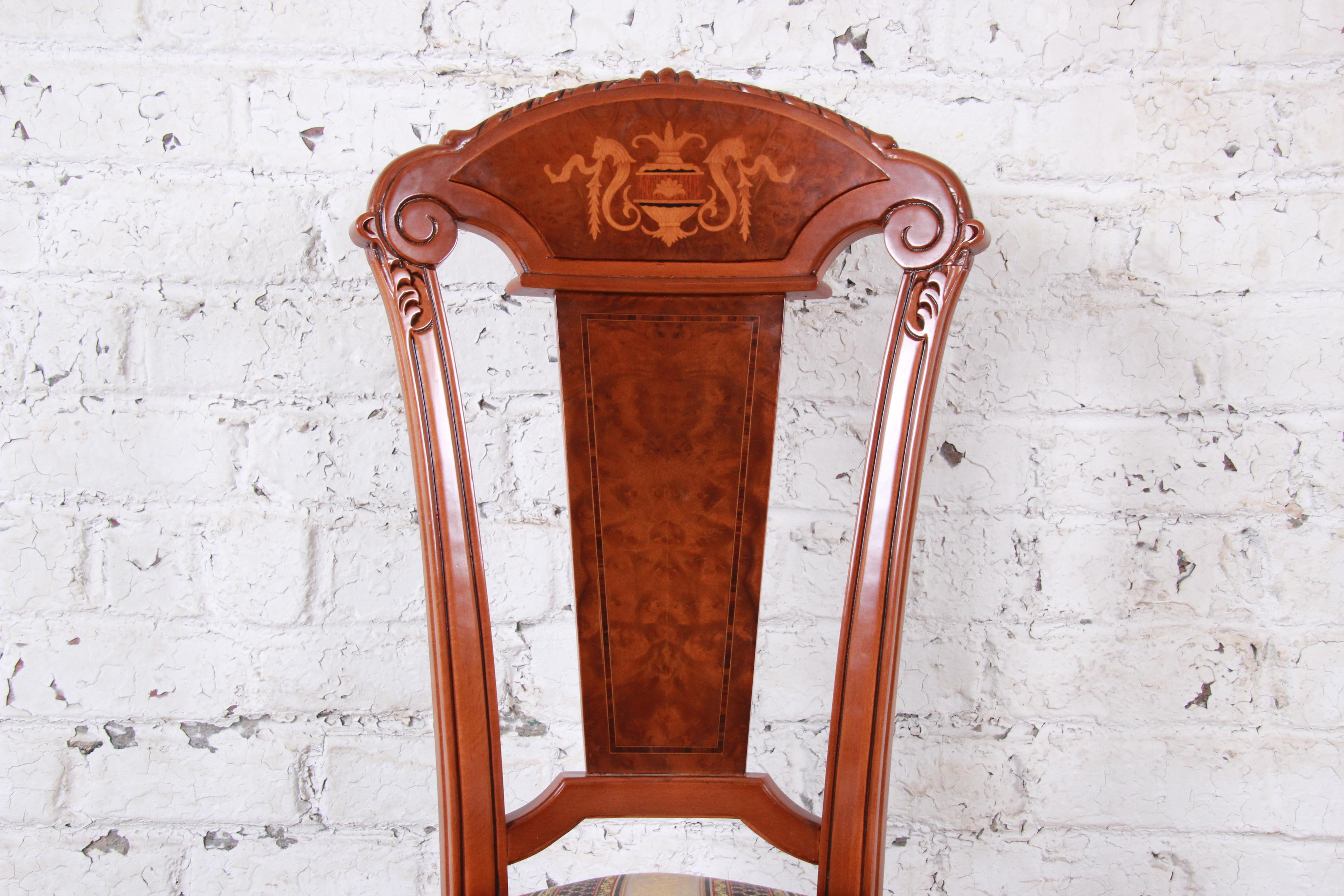 Classic Italian Baroque Carved and Inlaid Dining Chairs, Set of Eight 3