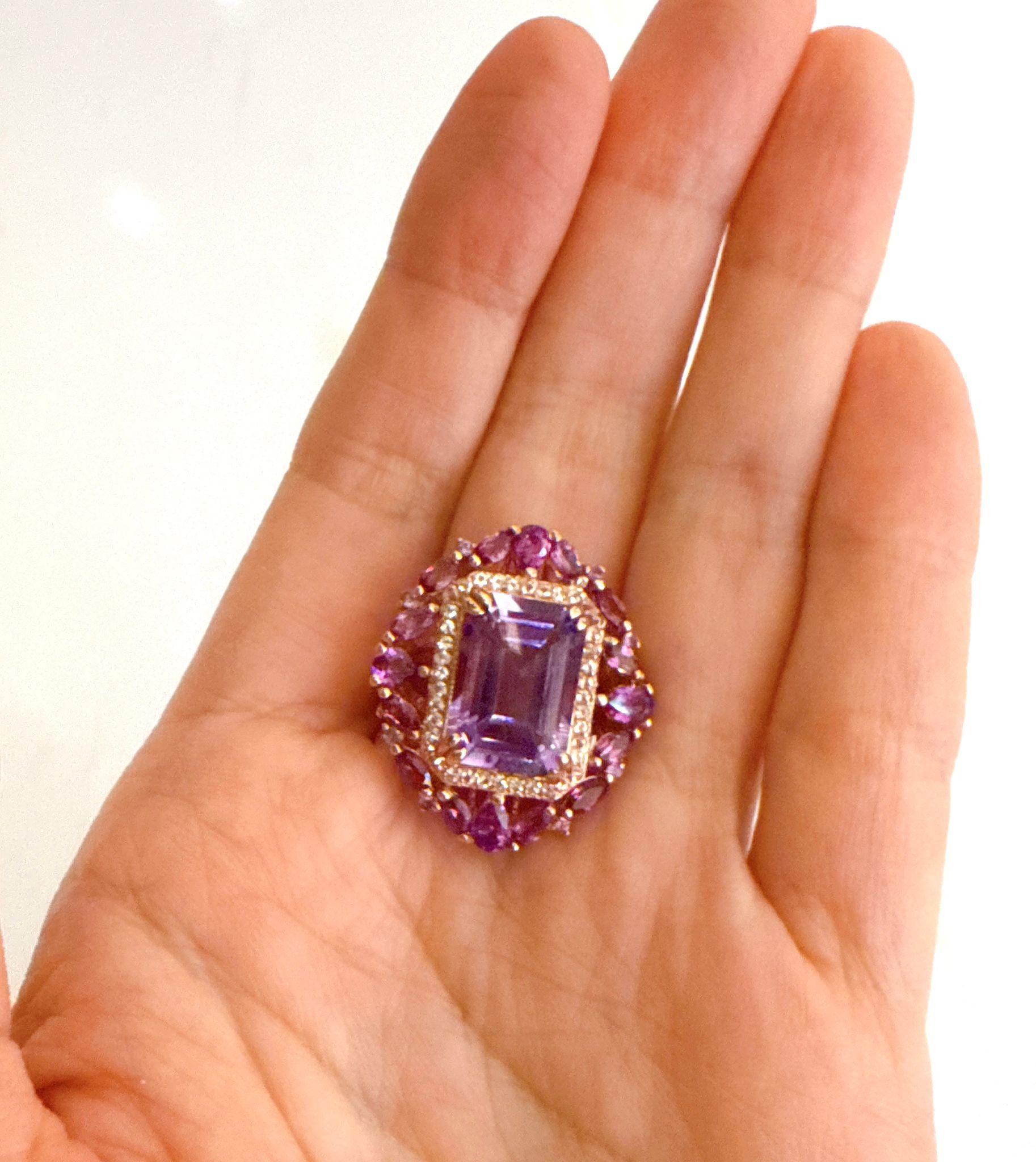 Classic Italian Bochic “Capri” Amethyst & Topaz Ring Set In 18K Gold & Silver For Sale 4