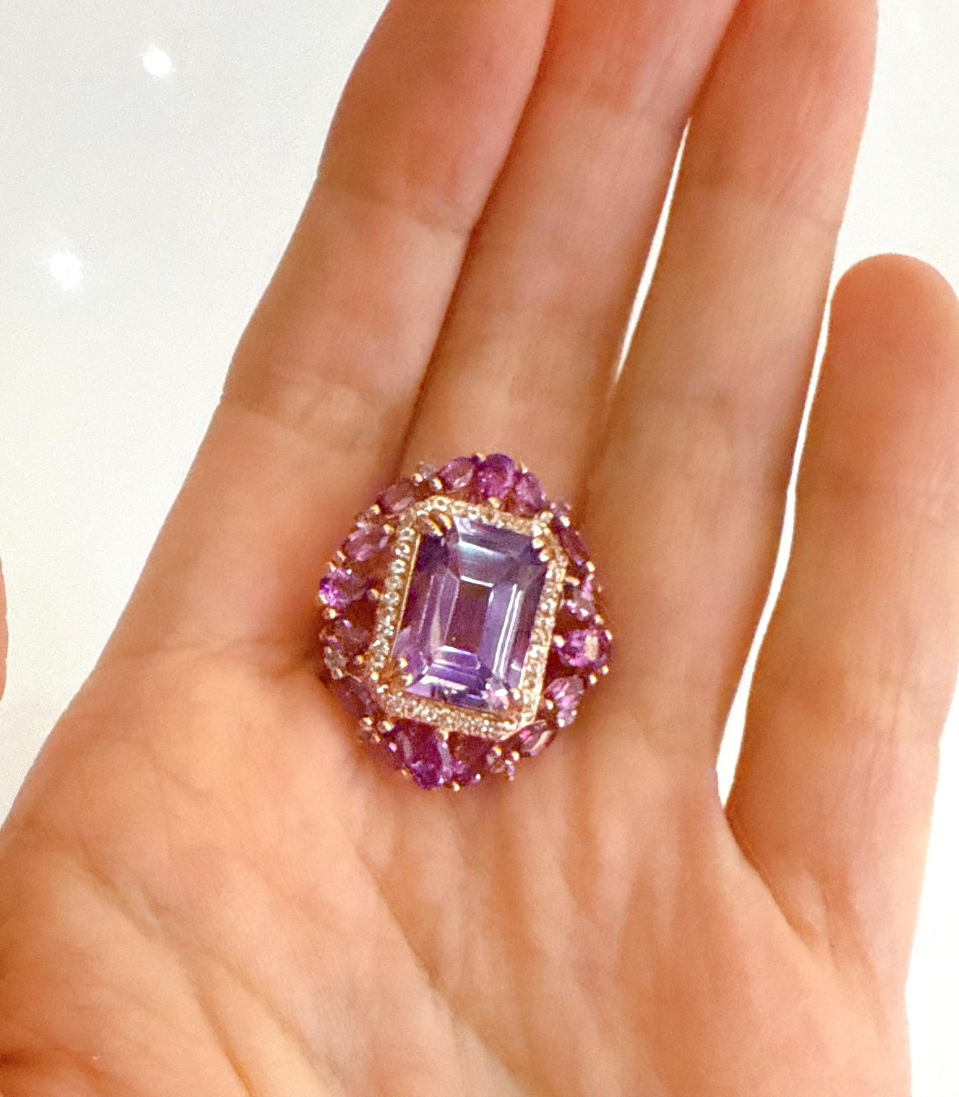 Classic Italian Bochic “Capri” Amethyst & Topaz Ring Set In 18K Gold & Silver For Sale 5