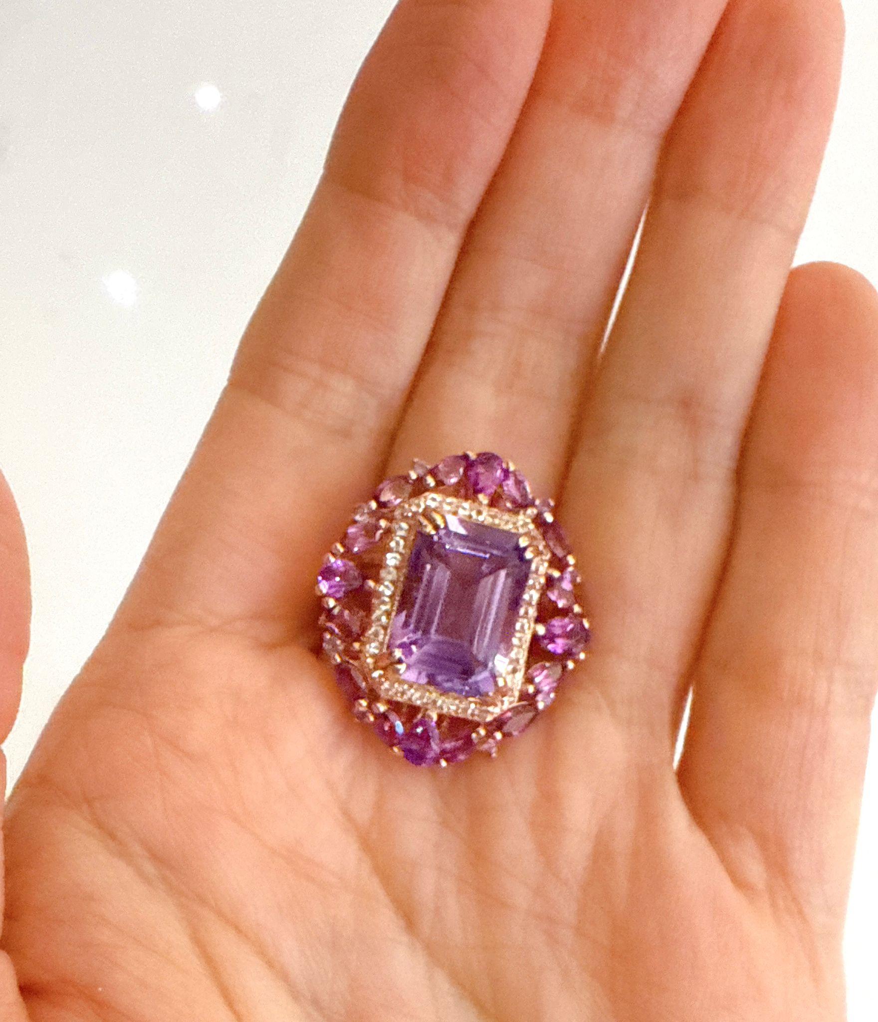 Classic Italian Bochic “Capri” Amethyst & Topaz Ring Set In 18K Gold & Silver For Sale 6