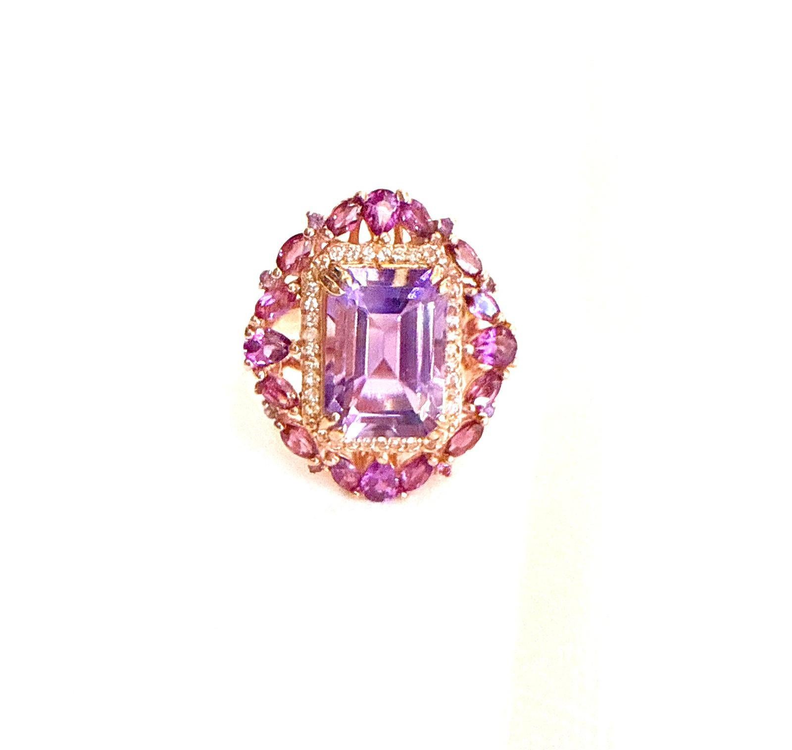 Classic Italian Bochic “Capri” Amethyst & Topaz Ring Set In 18K Gold & Silver For Sale 8