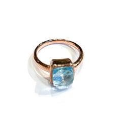 Classic Italian Bochic “Capri” Blue Aquamarine Ring Set In 18K Gold & Silver