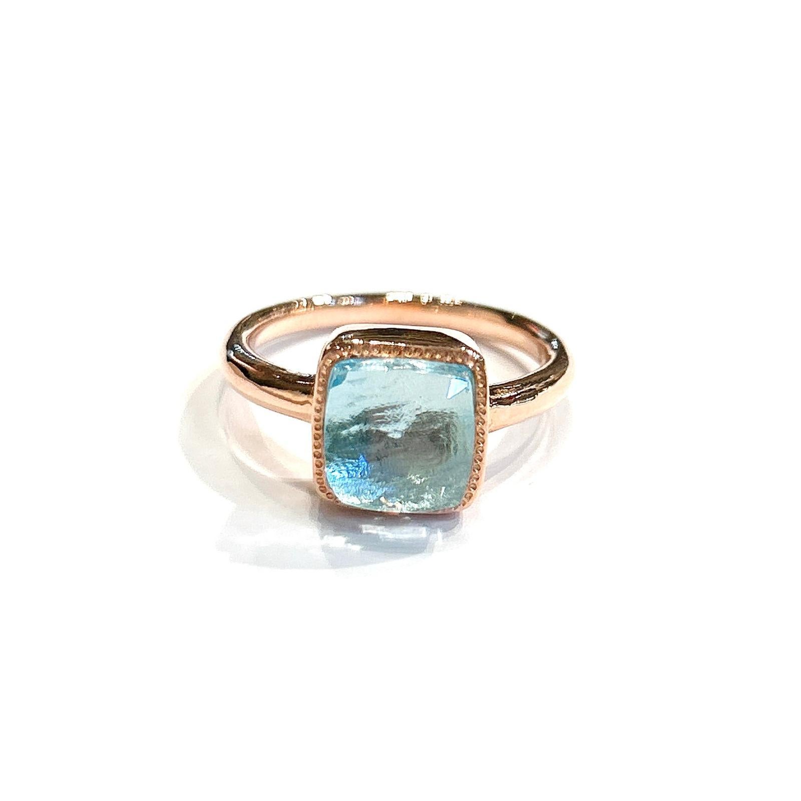 Classic Italian Bochic “Capri” Blue Aquamarine Ring Set In 18K Gold & Silver In New Condition For Sale In New York, NY