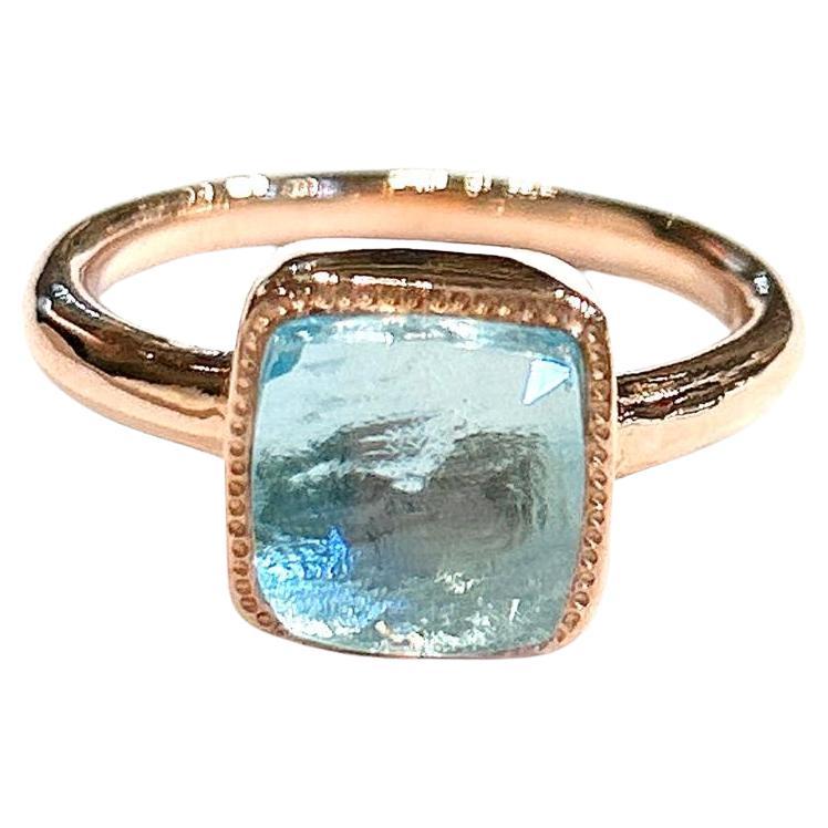 Classic Italian Bochic “Capri” Blue Aquamarine Ring Set In 18K Gold & Silver