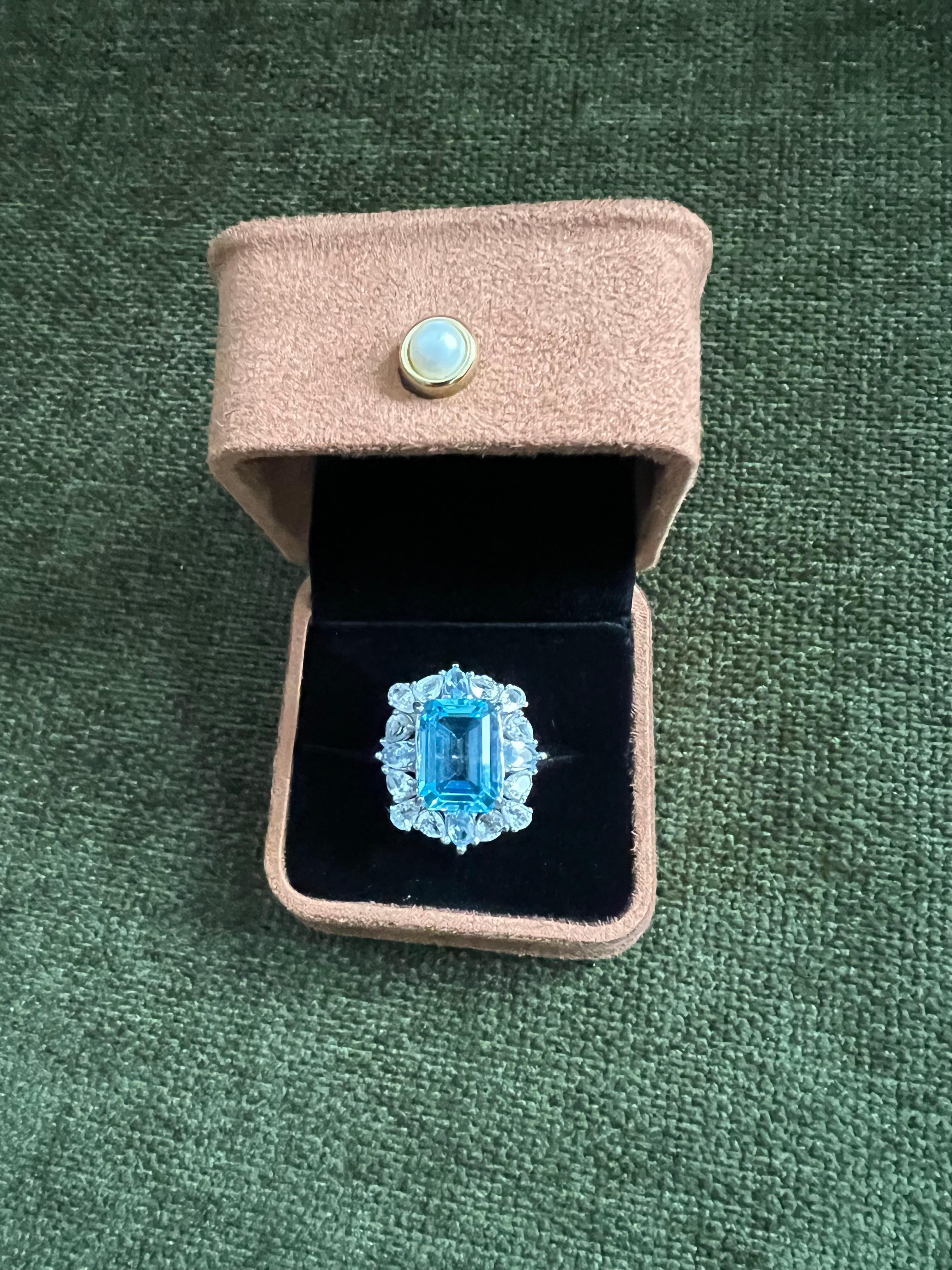 Classic Italian Bochic “Capri” Blue Topaz Cocktail Ring Set 18K Gold & Silver In New Condition For Sale In New York, NY