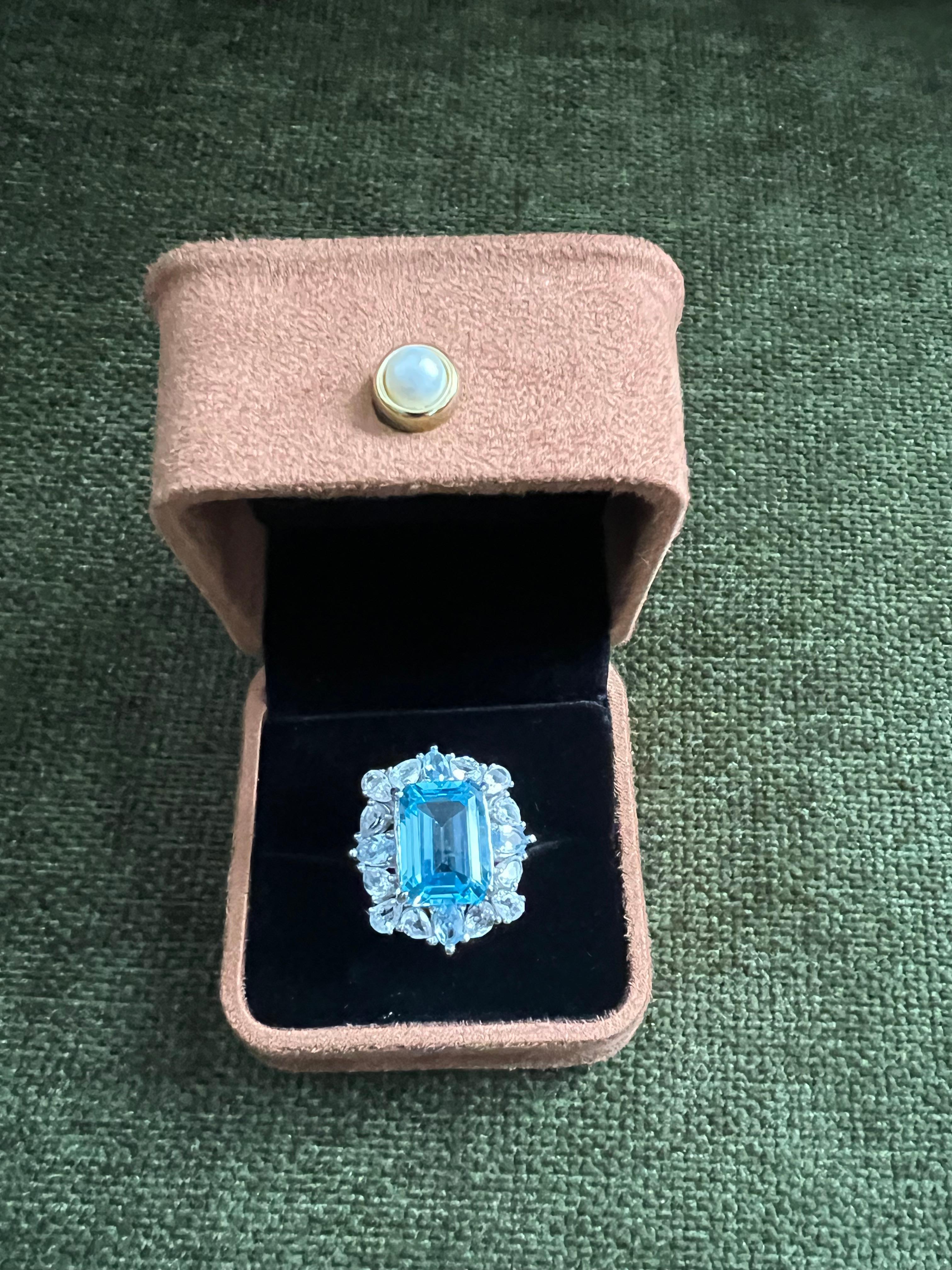Classic Italian Bochic “Capri” Blue Topaz Cocktail Ring Set 18K Gold & Silver For Sale 1