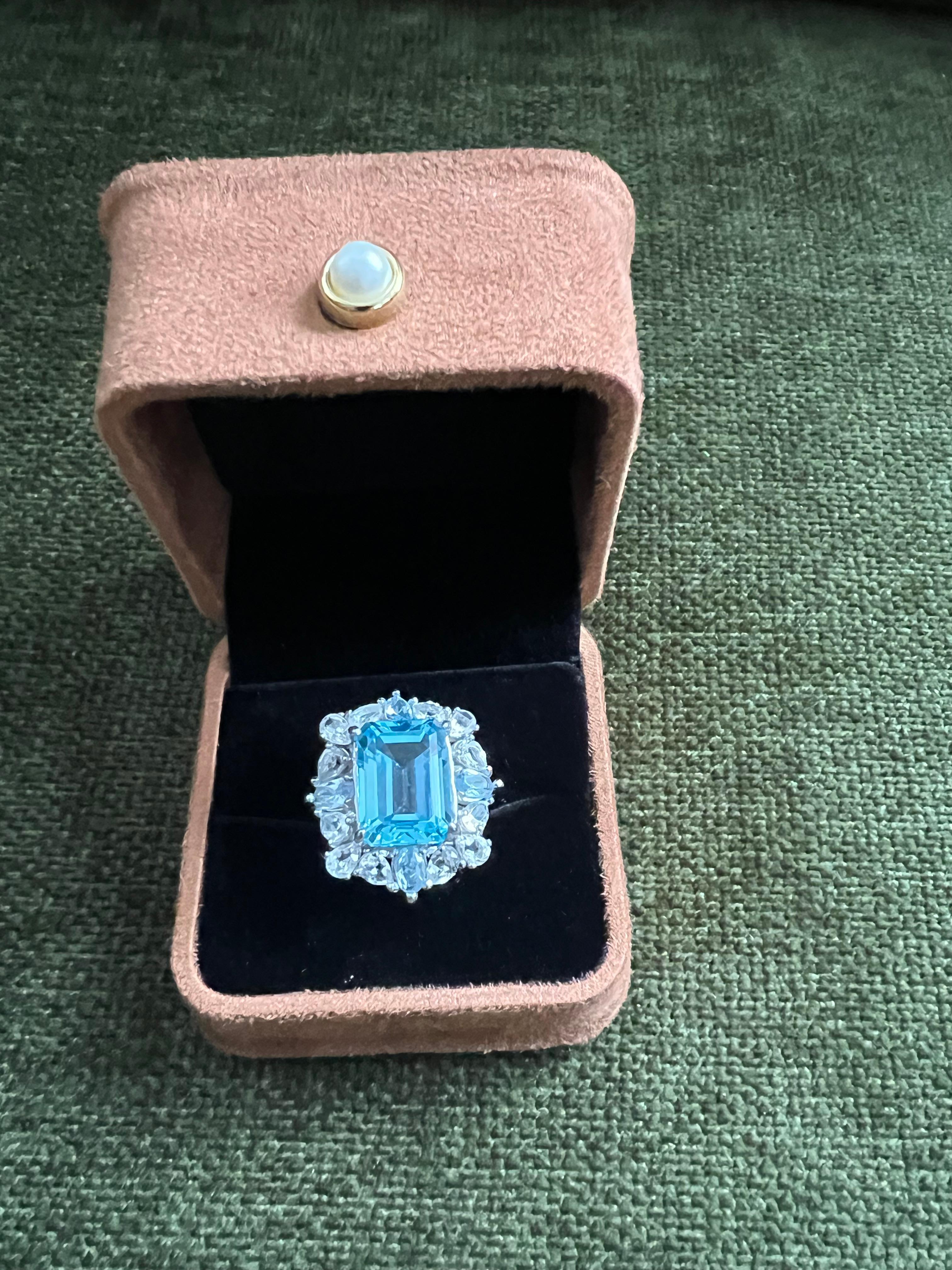 Classic Italian Bochic “Capri” Blue Topaz Cocktail Ring Set 18K Gold & Silver For Sale 2