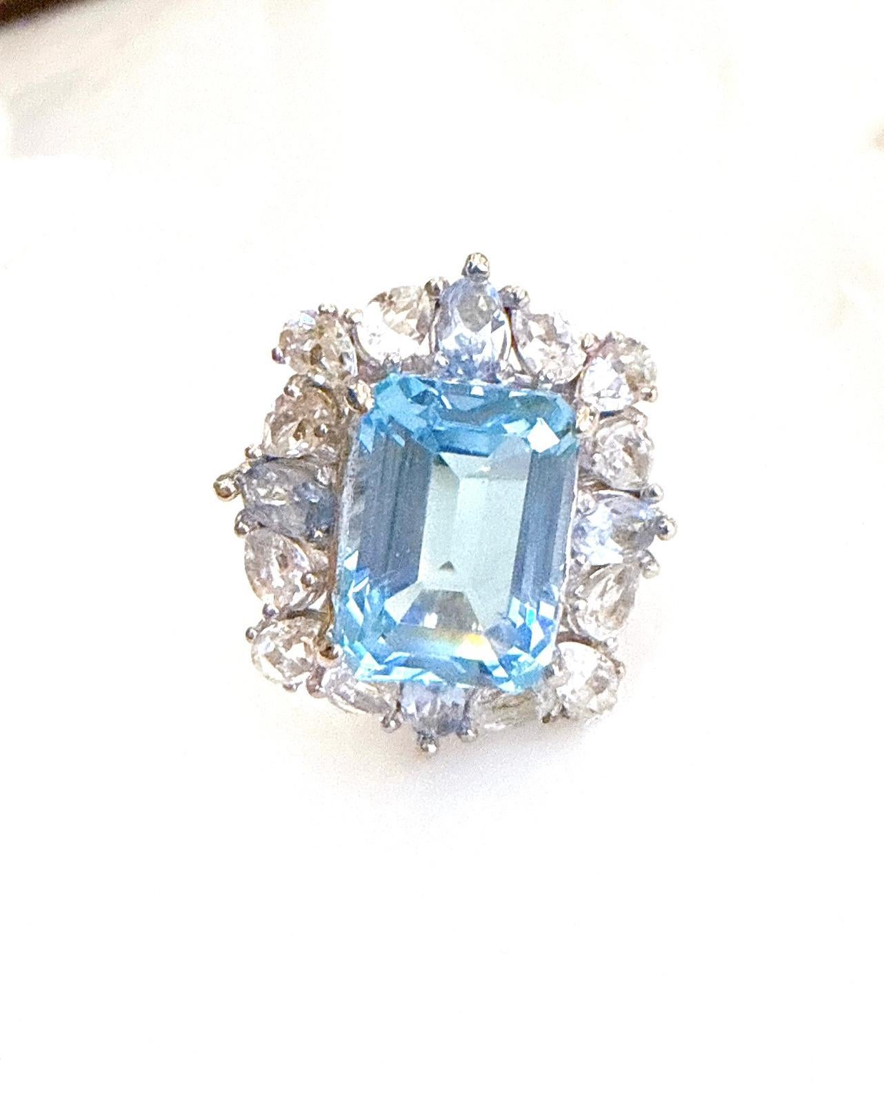 Classic Italian Bochic “Capri” Blue Topaz Ring Set In 18K Gold & Silver For Sale 4
