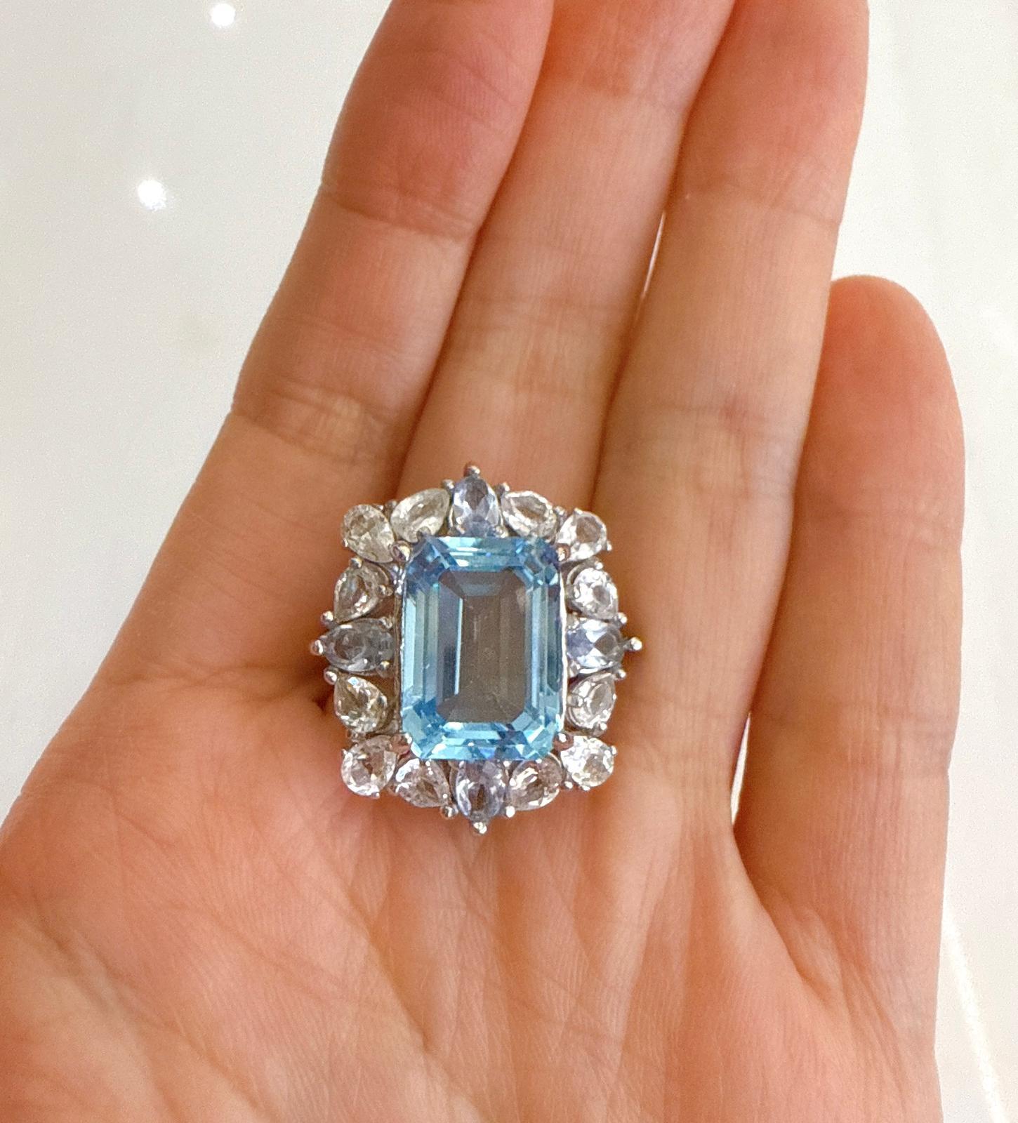 Classic Italian Bochic “Capri” Blue Topaz Ring Set In 18K Gold & Silver For Sale 6