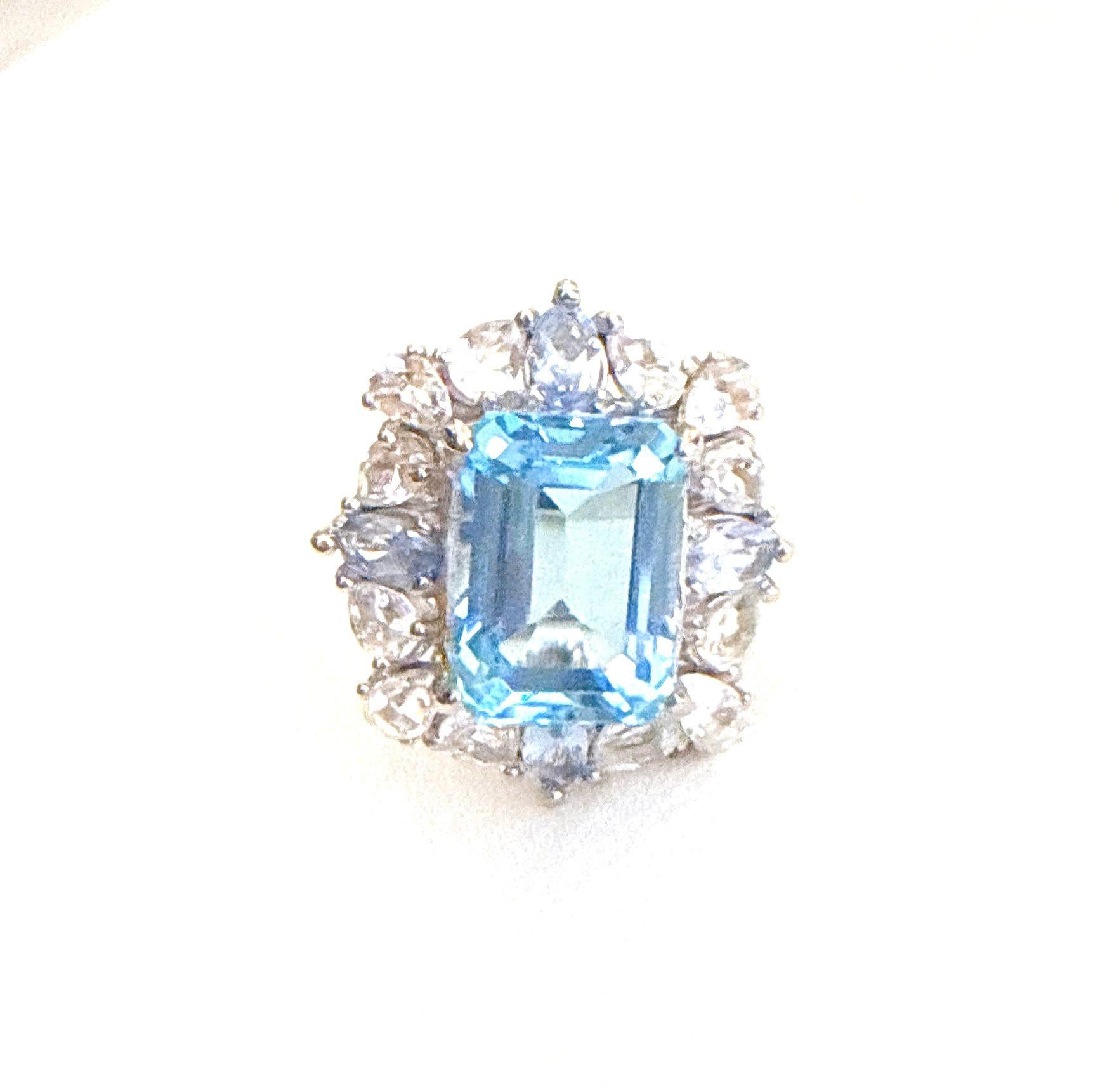 Classic Italian Bochic “Capri” Blue Topaz Ring Set In 18K Gold & Silver 

Natural Blue Topaz, Radiant Cut Shape 
7.00 carats 
Natural Multi White Topaz
3.00 carats 

This Ring is from the 