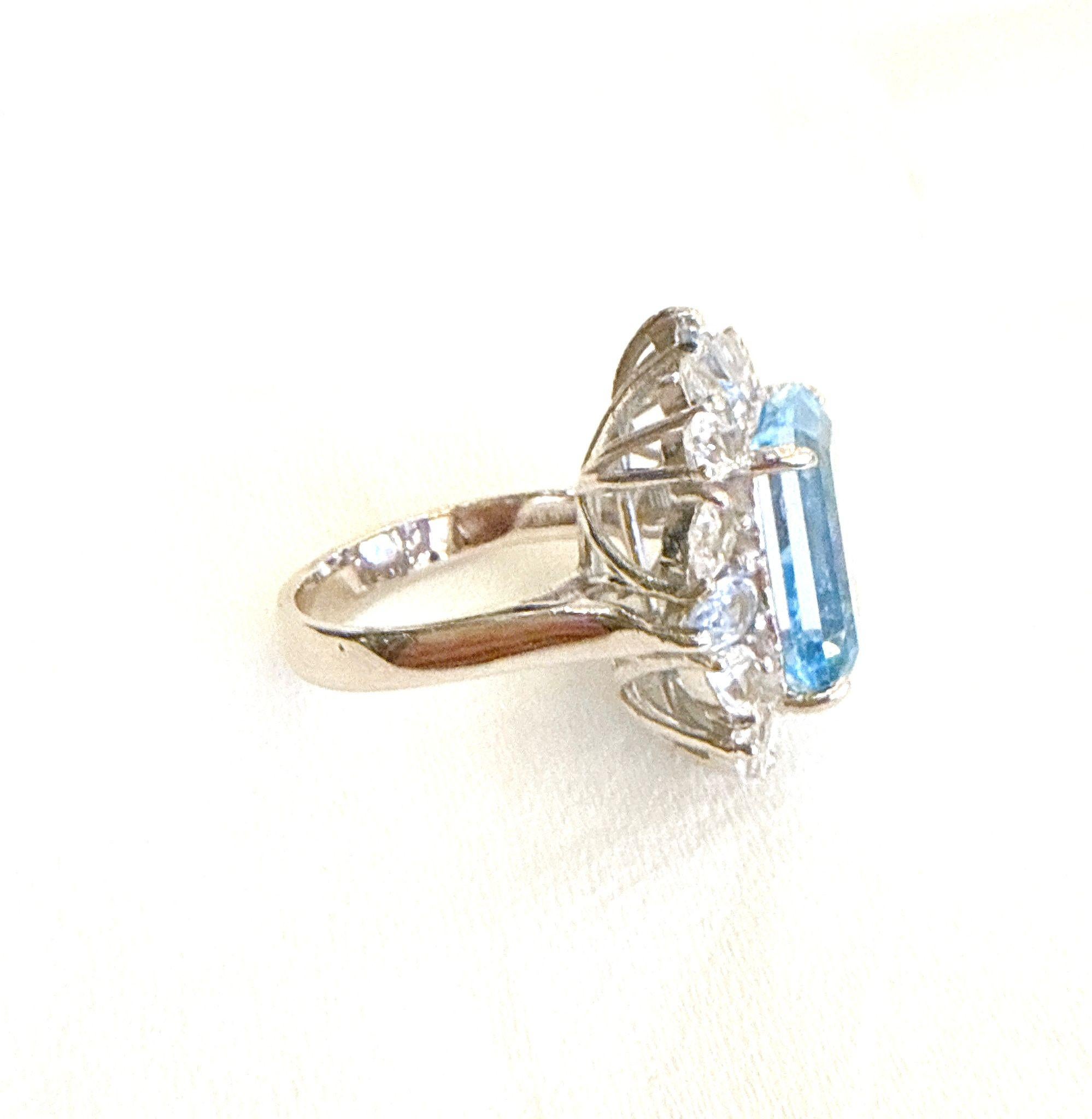 Radiant Cut Classic Italian Bochic “Capri” Blue Topaz Ring Set In 18K Gold & Silver For Sale