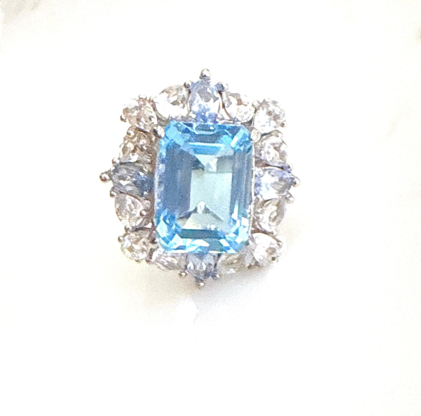 Classic Italian Bochic “Capri” Blue Topaz Ring Set In 18K Gold & Silver For Sale 2