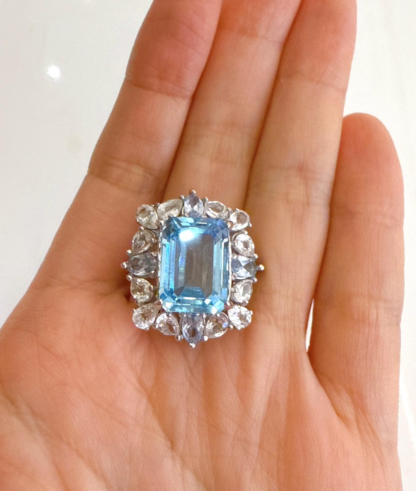 Classic Italian Bochic “Capri” Blue Topaz Ring Set In 18K Gold & Silver For Sale 3