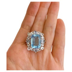 Classic Italian Bochic “Capri” Blue Topaz Ring Set In 18K Gold & Silver