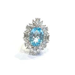 Bochic “Capri” Vintage Blue Topaz Ring Set In 18K White Gold & Silver
