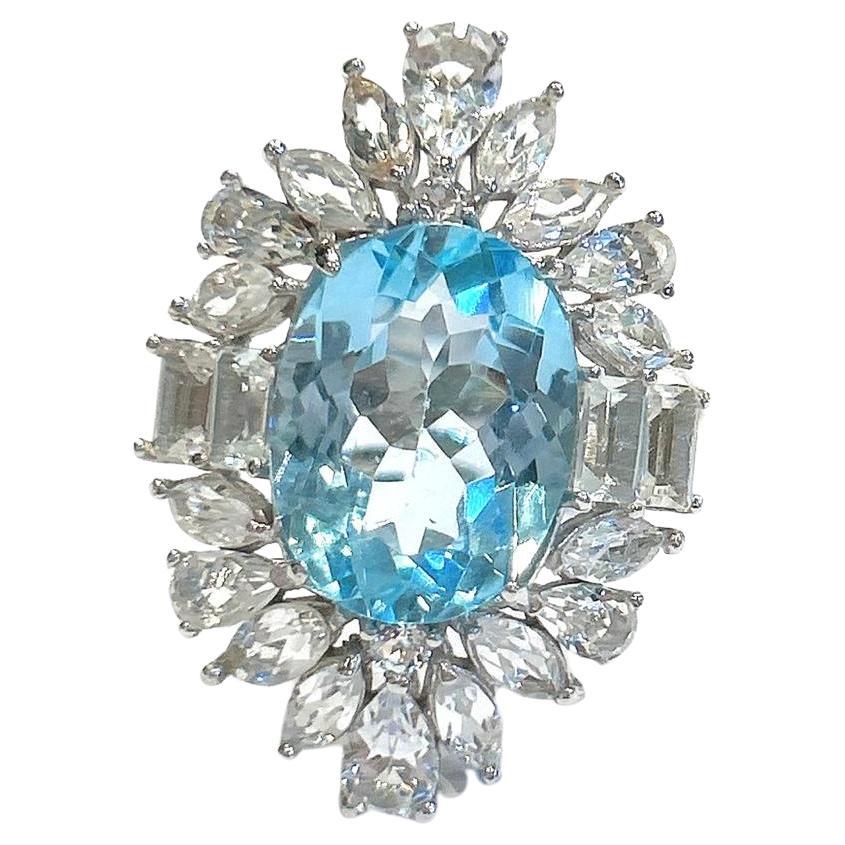 Classic Italian Bochic “Capri” Blue Topaz Ring Set In 18K White Gold & Silver