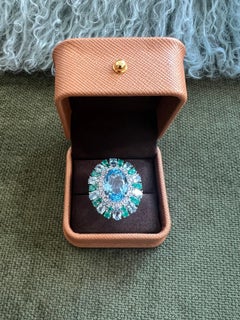 Classic Italian Bochic “Capri” Emerald & Topaz Ring Set In 18K Gold & Silver