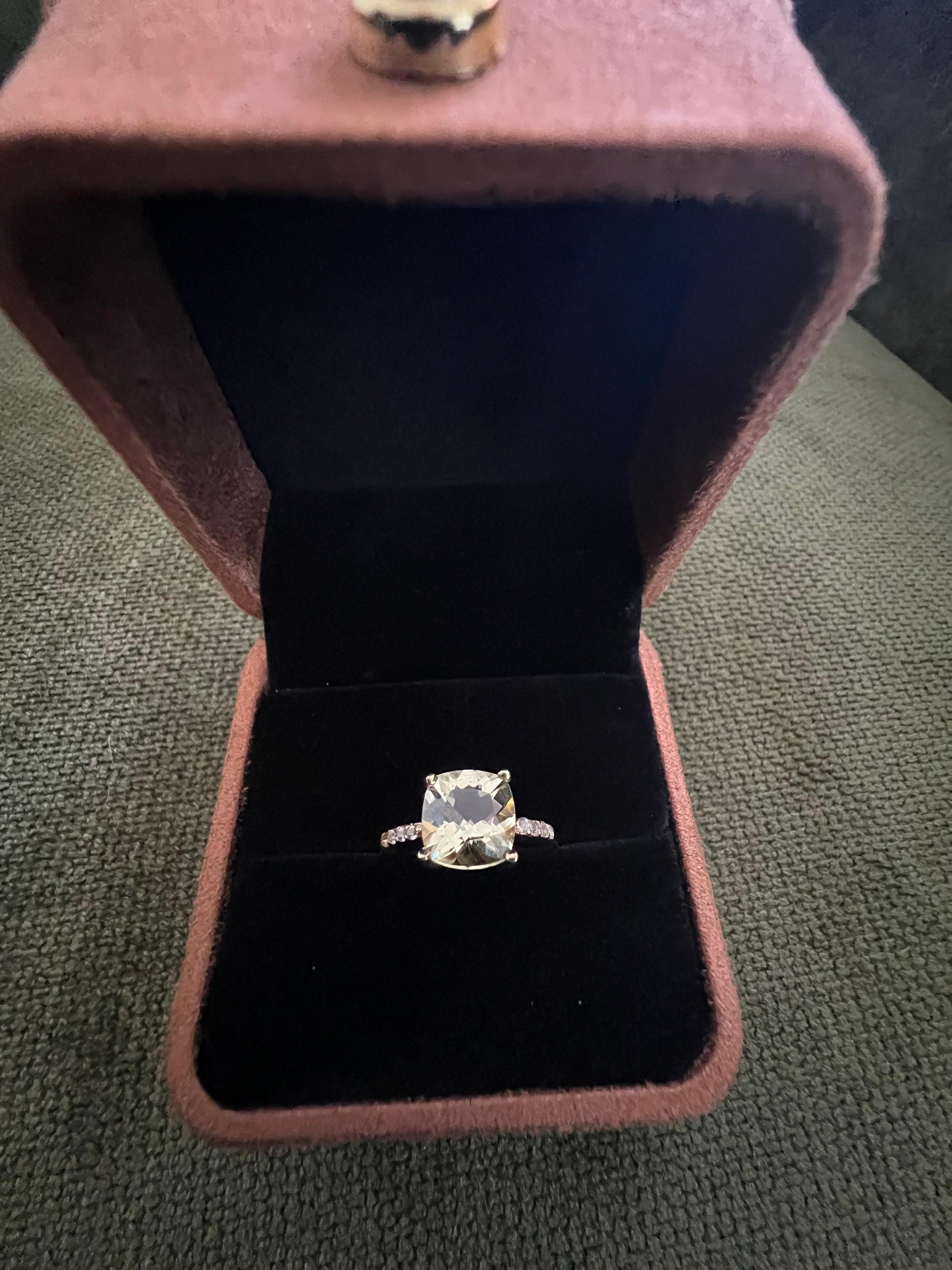 Classical Roman Classic Italian Bochic “Capri” Lemon Green Topaz Ring Set In 18K Gold & Silver For Sale
