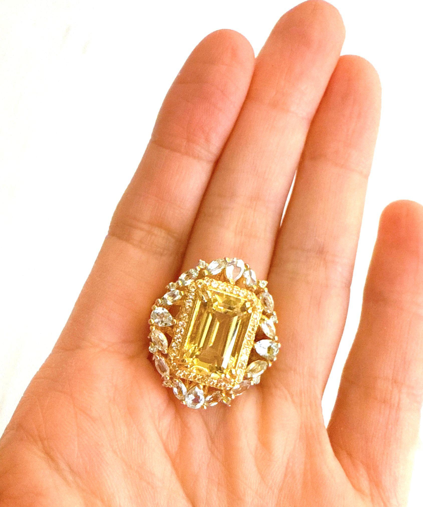 Classic Italian Bochic “Capri Lemon Topaz & Gem Ring Set In 18K Gold & Silver For Sale 9