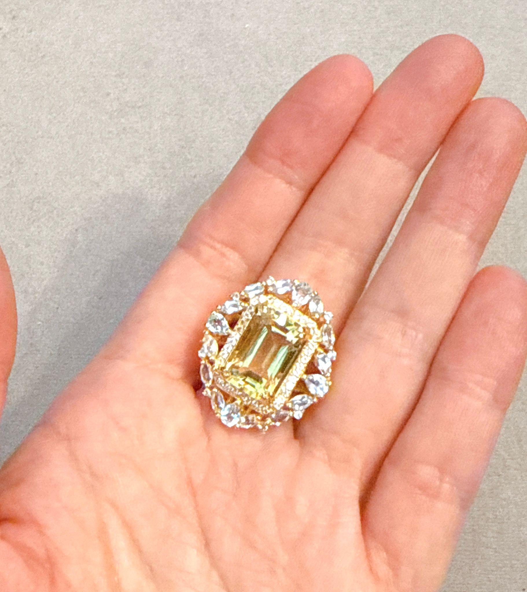 Classical Roman Classic Italian Bochic “Capri Lemon Topaz & Gem Ring Set In 18K Gold & Silver For Sale