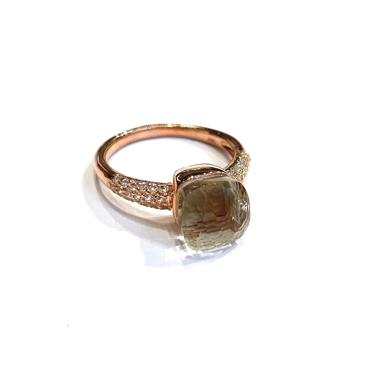 Square Cut Classic Italian Bochic “Capri” Lemon Topaz Ring Set In 18K Gold & Silver For Sale