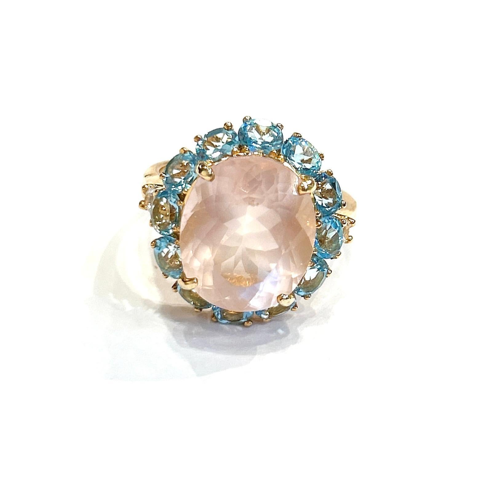 Classic Italian Bochic “Capri Pink Quartz & Gems Ring Set In 18K Gold & Silver 

Natural Pink Quartz, Oval Shape - 5.00 carats 
Natural Multi Appetite
4.00 carats 

This Ring is from the 