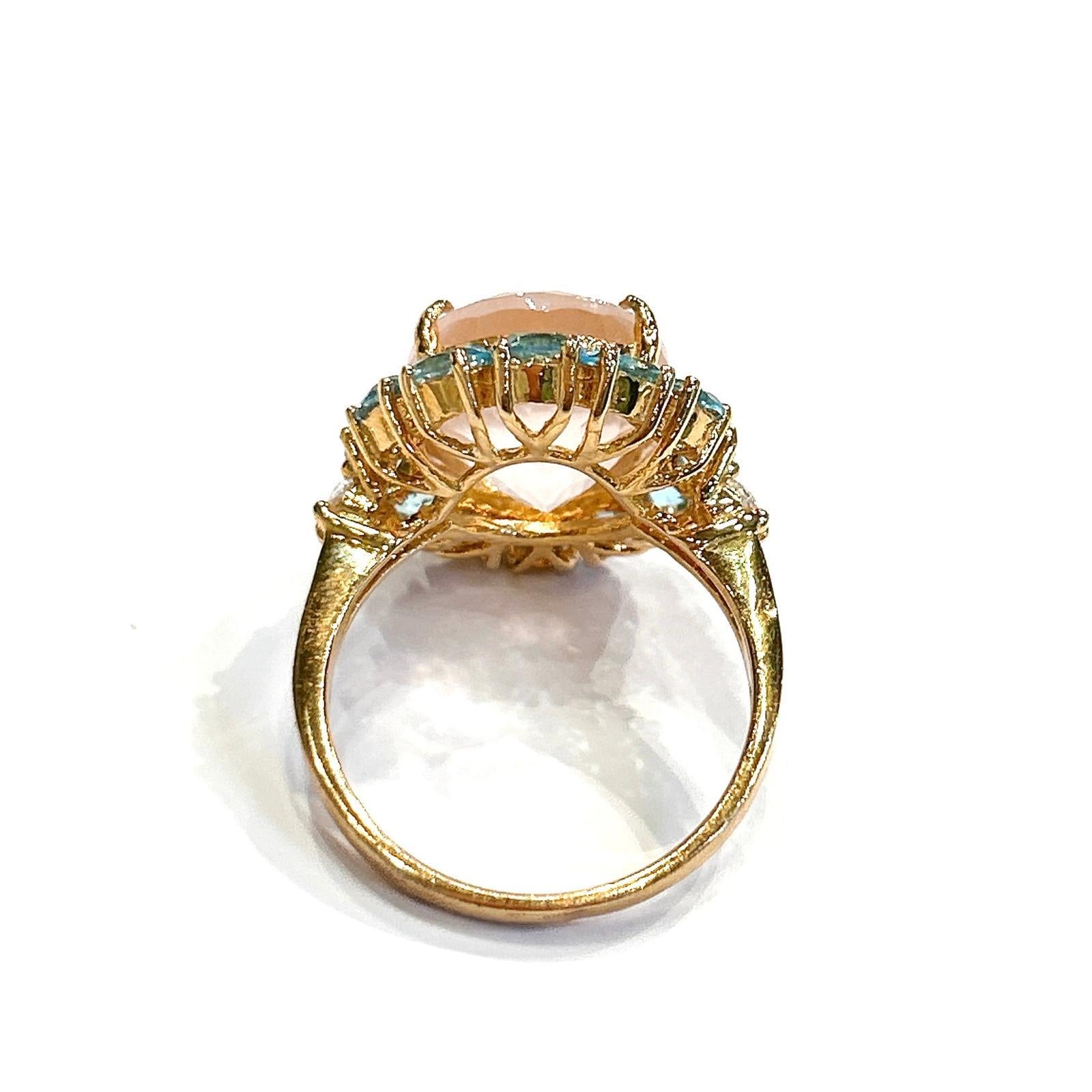 Classic Italian Bochic “Capri Pink Quartz & Gems Ring Set In 18K Gold & Silver In New Condition For Sale In New York, NY