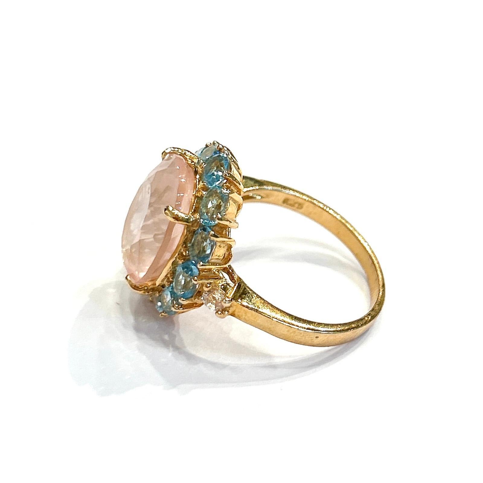 Classic Italian Bochic “Capri Pink Quartz & Gems Ring Set In 18K Gold & Silver For Sale 3