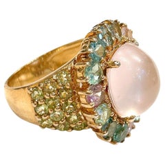 Bague classique italienne Bochic "Capri Pink Quartz & Gems" en or 18 carats et argent