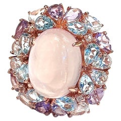 Bague classique italienne Bochic "Capri Pink Quartz & Gems" en or 18 carats et argent