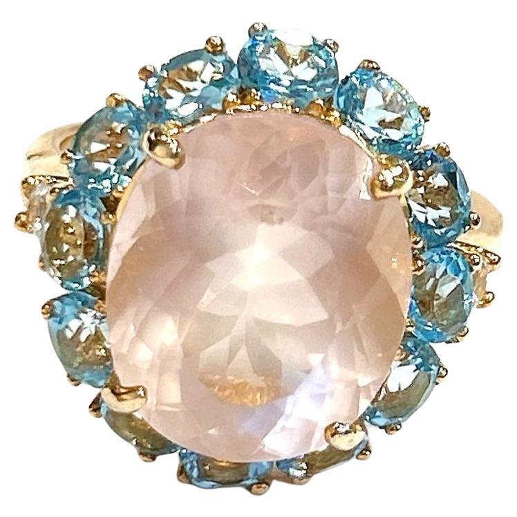 Classic Italian Bochic “Capri Pink Quartz & Gems Ring Set In 18K Gold & Silver