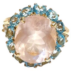 Classic Italian Bochic “Capri Pink Quartz & Gems Ring Set In 18K Gold & Silver