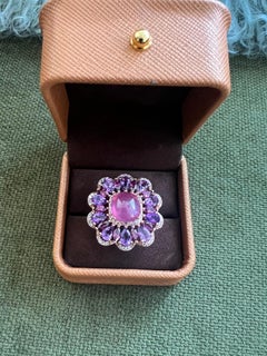 Bochic “Capri” Vintage Ruby & Amethyst Ring Set In 18K Gold & Silver