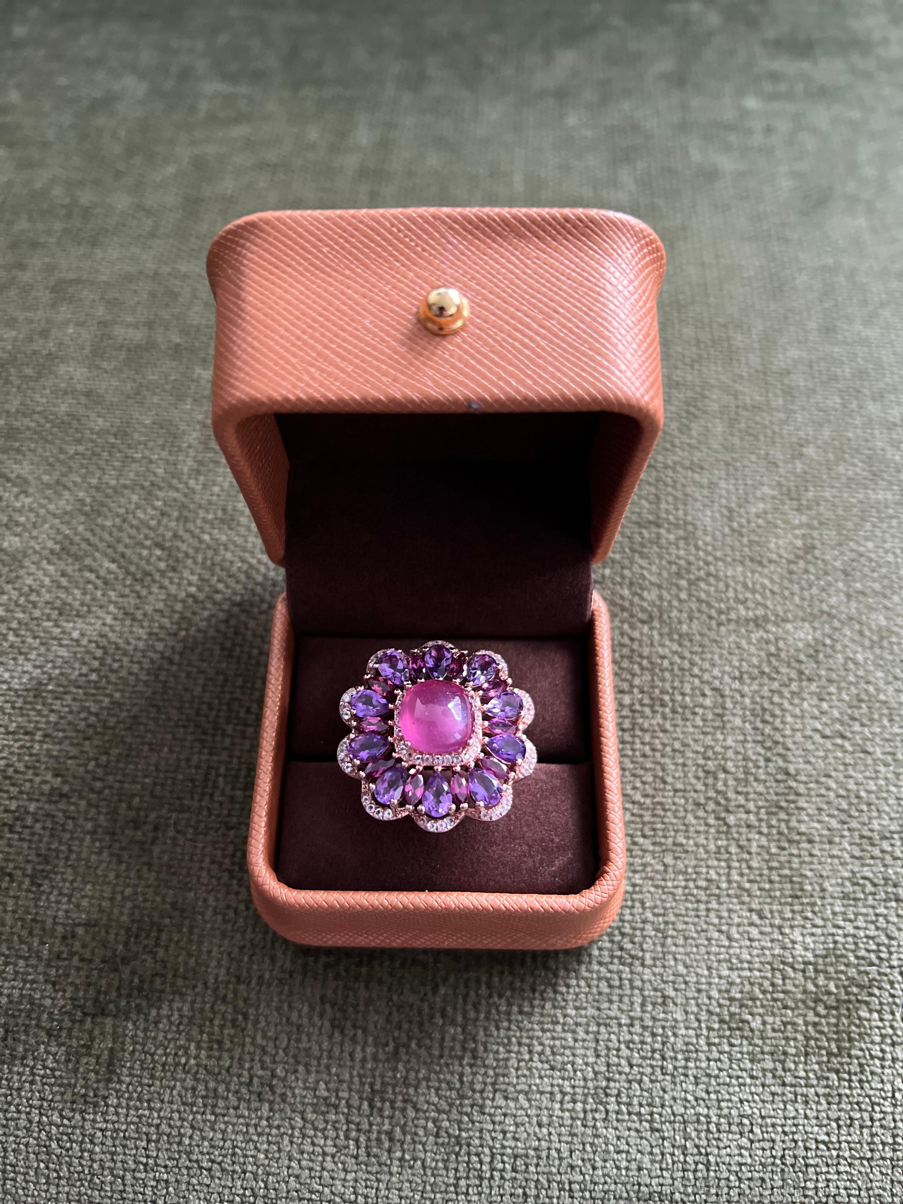 Baroque Classic Italian Bochic “Capri” Ruby & Amethyst Ring Set In 18K Gold & Silver For Sale