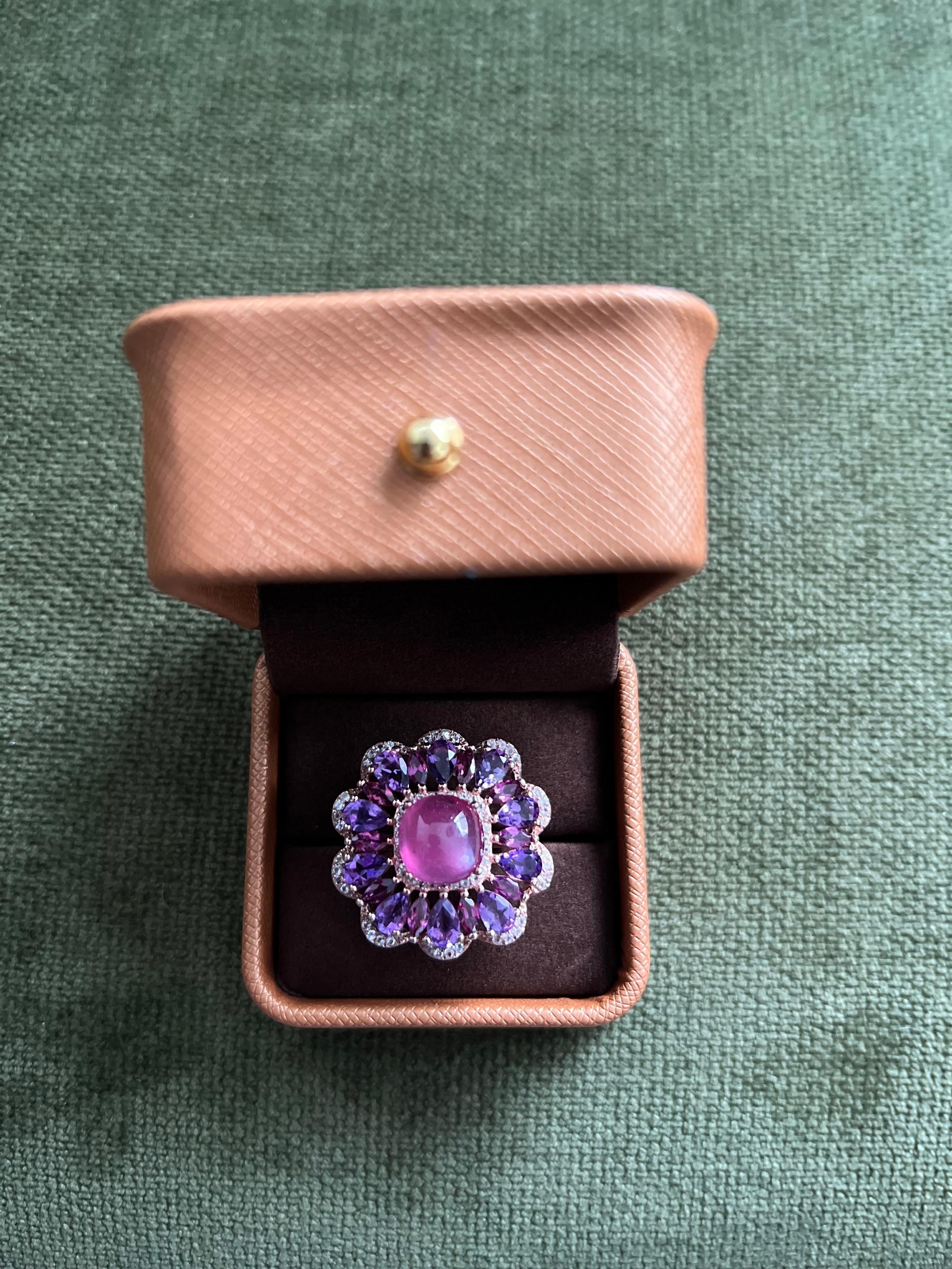 Classic Italian Bochic “Capri” Ruby & Amethyst Ring Set In 18K Gold & Silver In New Condition For Sale In New York, NY