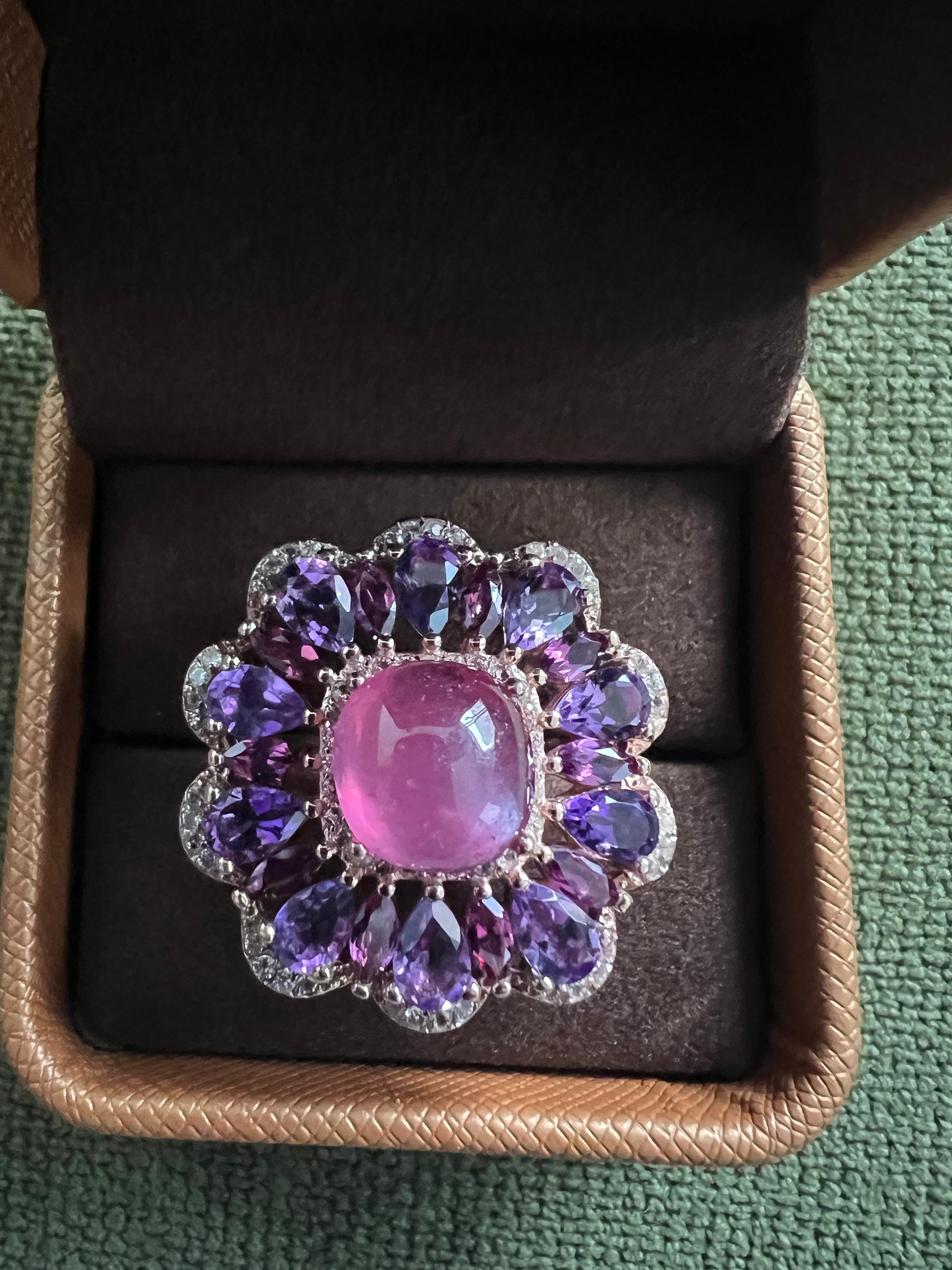 Classic Italian Bochic “Capri” Ruby & Amethyst Ring Set In 18K Gold & Silver For Sale 1