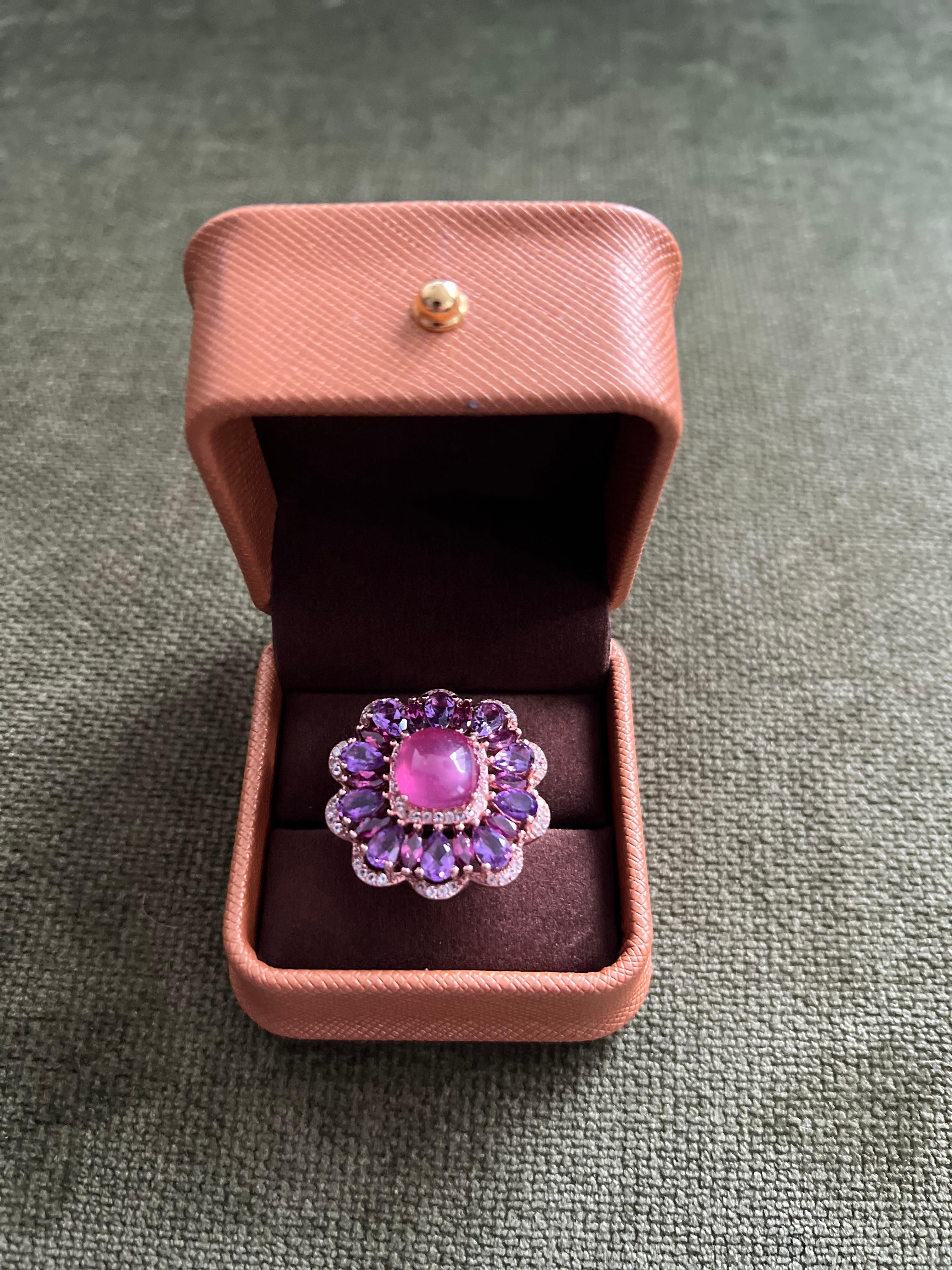 Classic Italian Bochic “Capri” Ruby & Amethyst Ring Set In 18K Gold & Silver For Sale 2