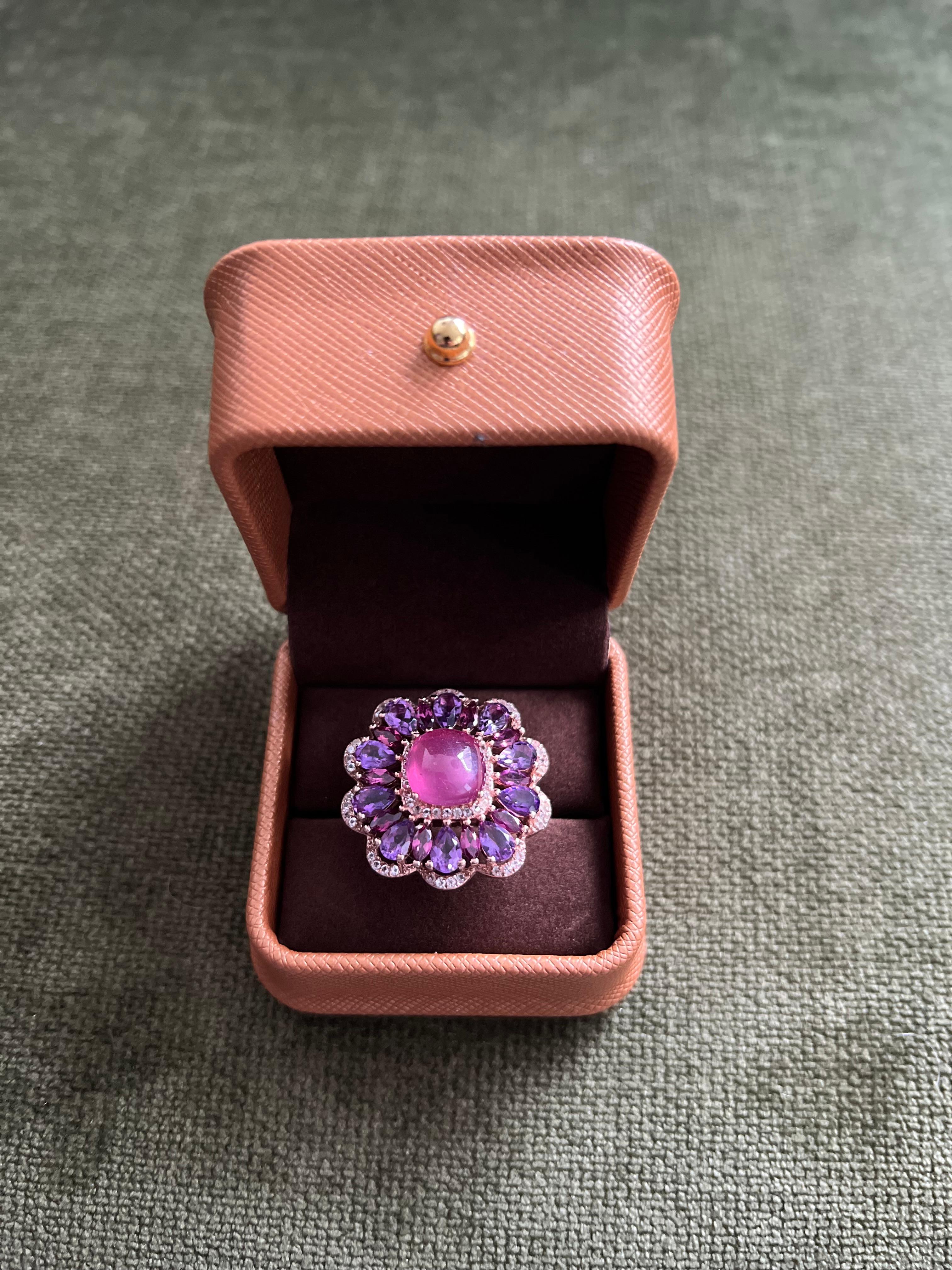 Classic Italian Bochic “Capri” Ruby & Amethyst Ring Set In 18K Gold & Silver For Sale 3