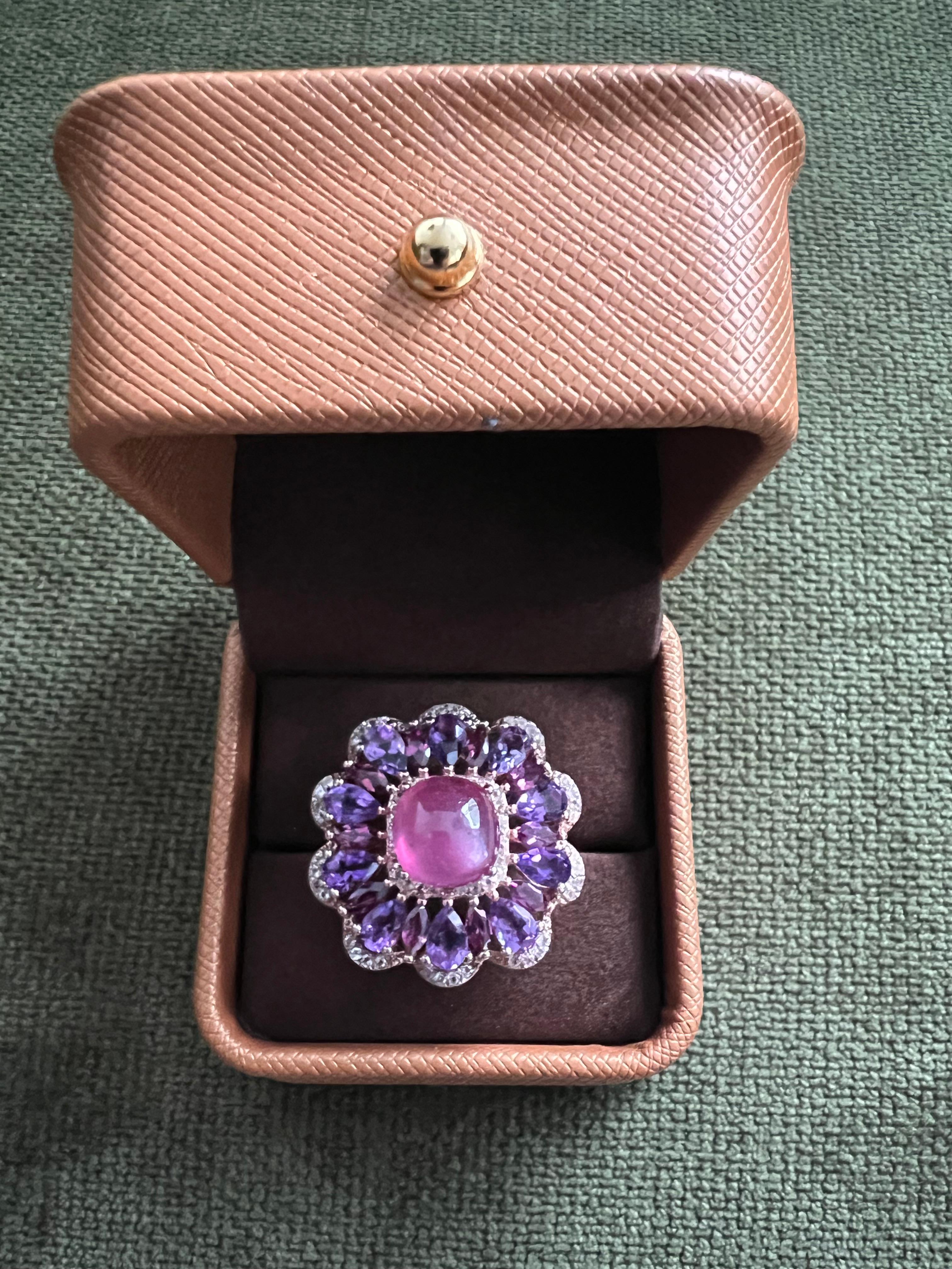 Classic Italian Bochic “Capri” Ruby & Amethyst Ring Set In 18K Gold & Silver For Sale 4