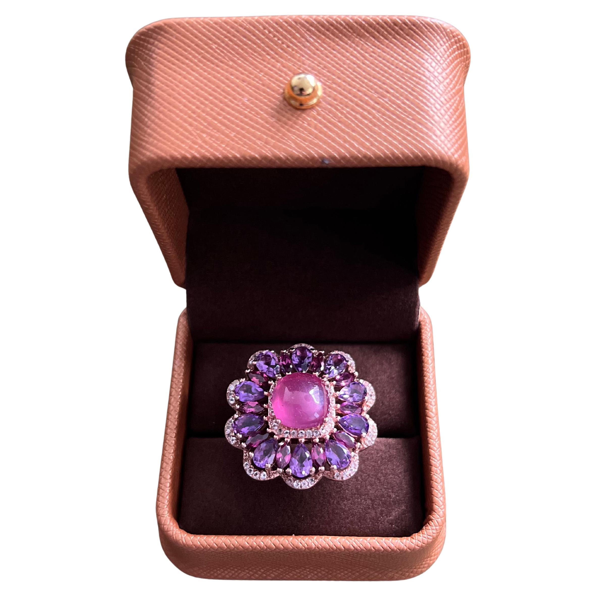 Classic Italian Bochic “Capri” Ruby & Amethyst Ring Set In 18K Gold & Silver