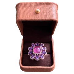 Anello classico italiano Bochic "Capri" con rubino e ametista in oro e argento 18 carati