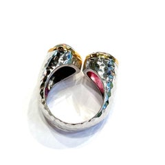 Classic Italian Bochic “Capri Ruby & Blue Opal Ring Set In 18K Gold & Silver