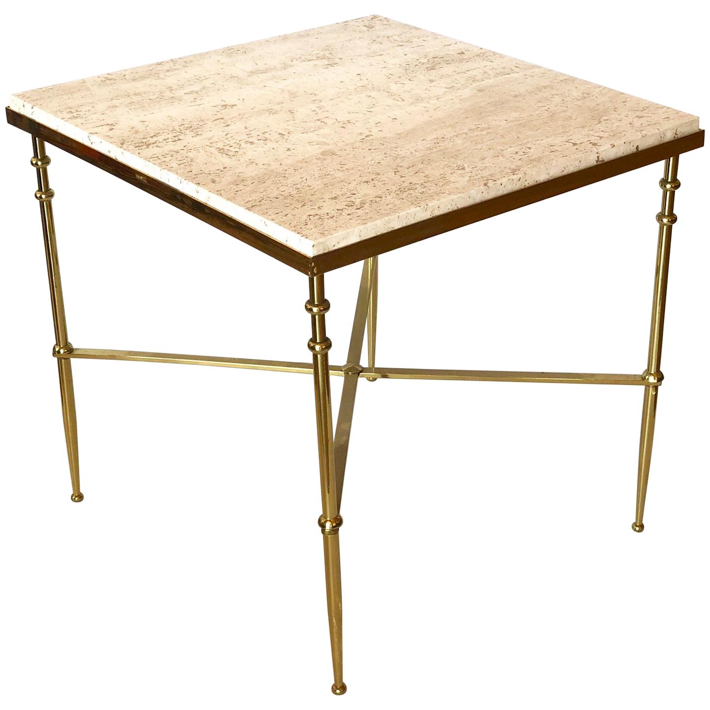 Italian Brass and Travertine Cocktail Table For Sale at 1stDibs