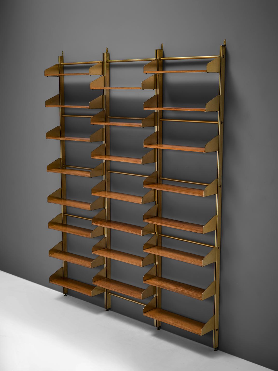Mid-Century Modern Classic Italian Brassed and Teak Wall Unit by Feal