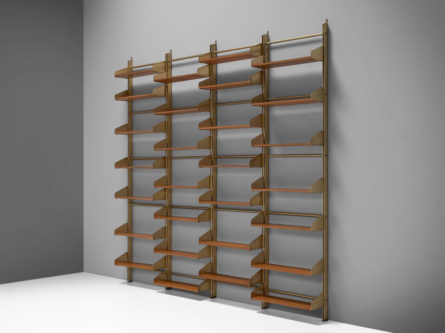 Mid-20th Century Classic Italian Brassed and Teak Wall Unit by FEAL