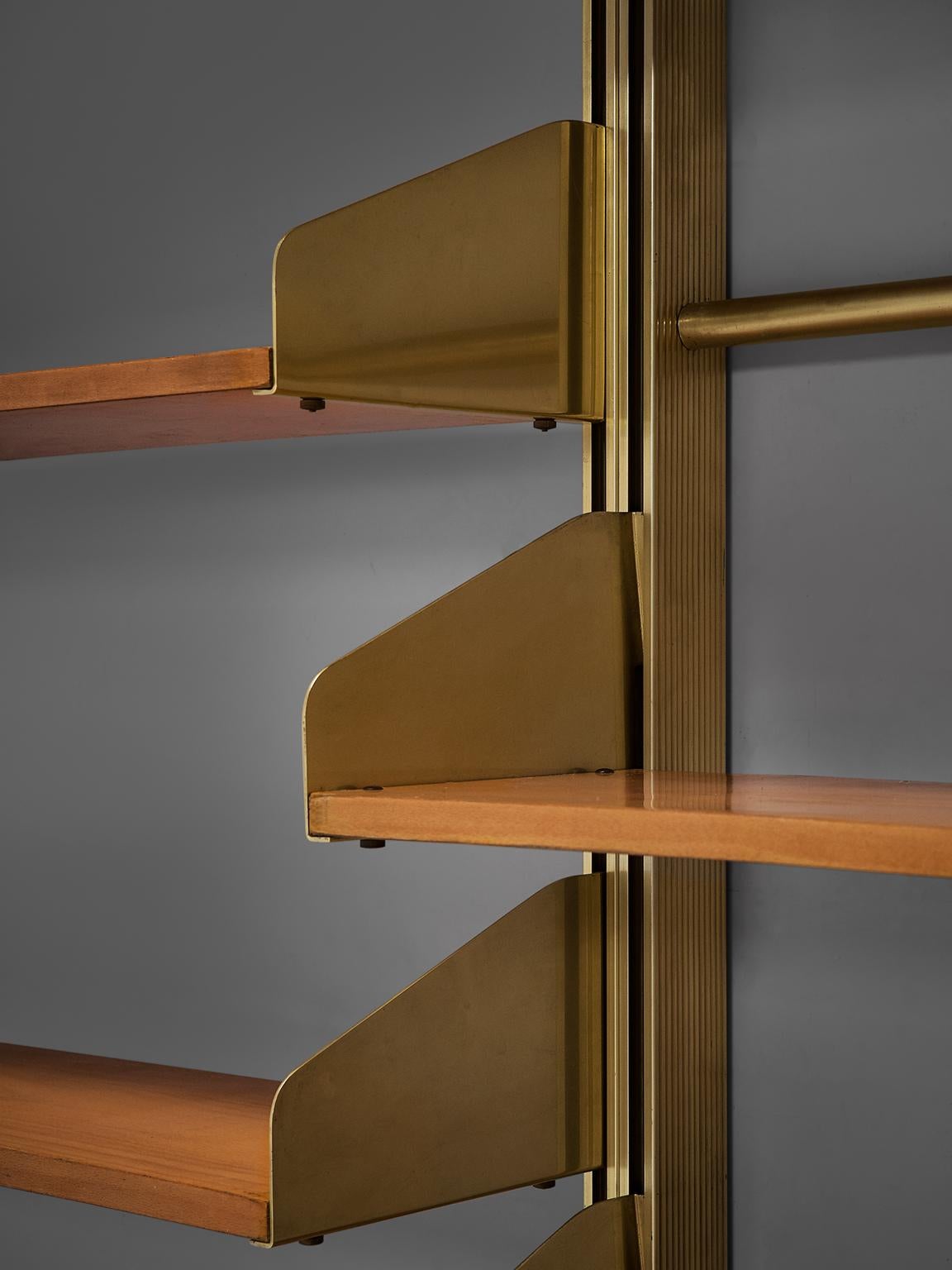 Metal Classic Italian Brassed and Teak Wall Unit by Feal