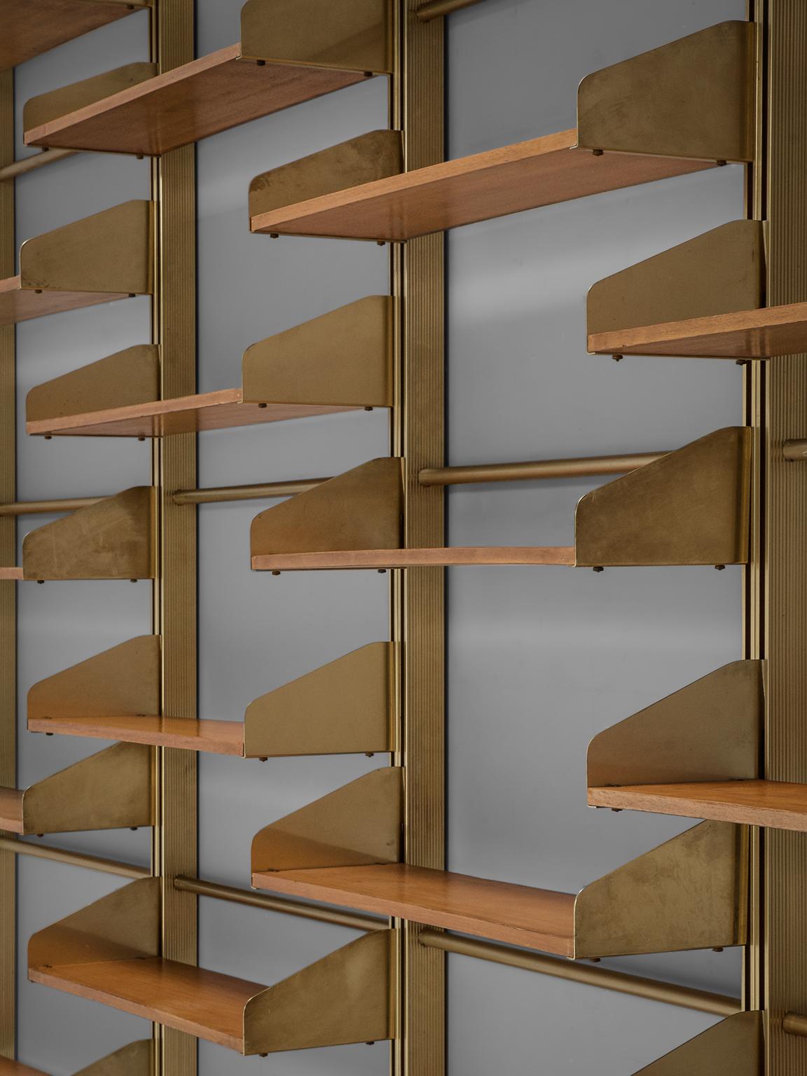 Metal Classic Italian Brassed and Teak Wall Unit by FEAL
