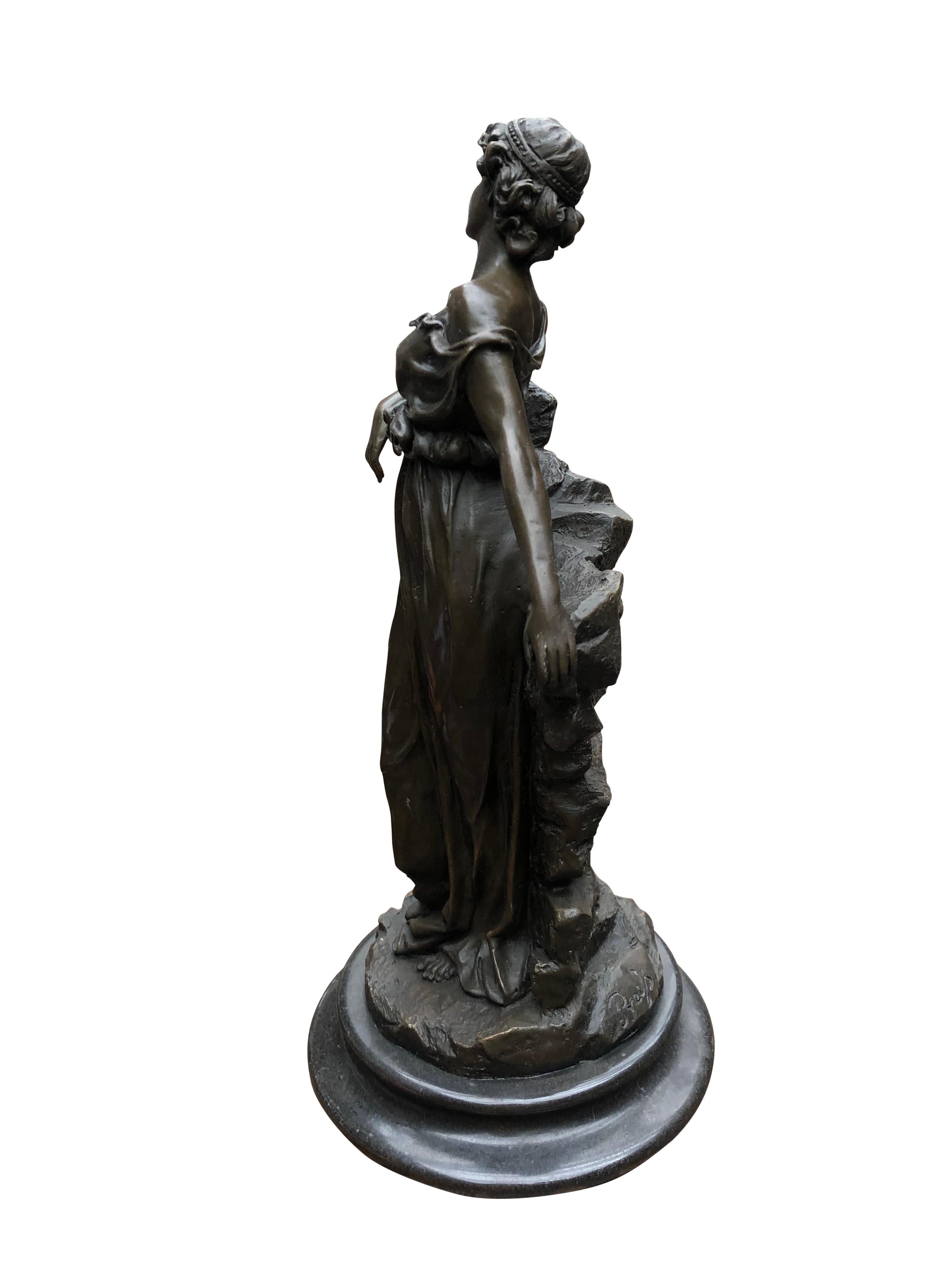 Classic Italian Bronze Maiden Statue Signed Preif Toga Figurine, 20th Century In Excellent Condition In London, GB