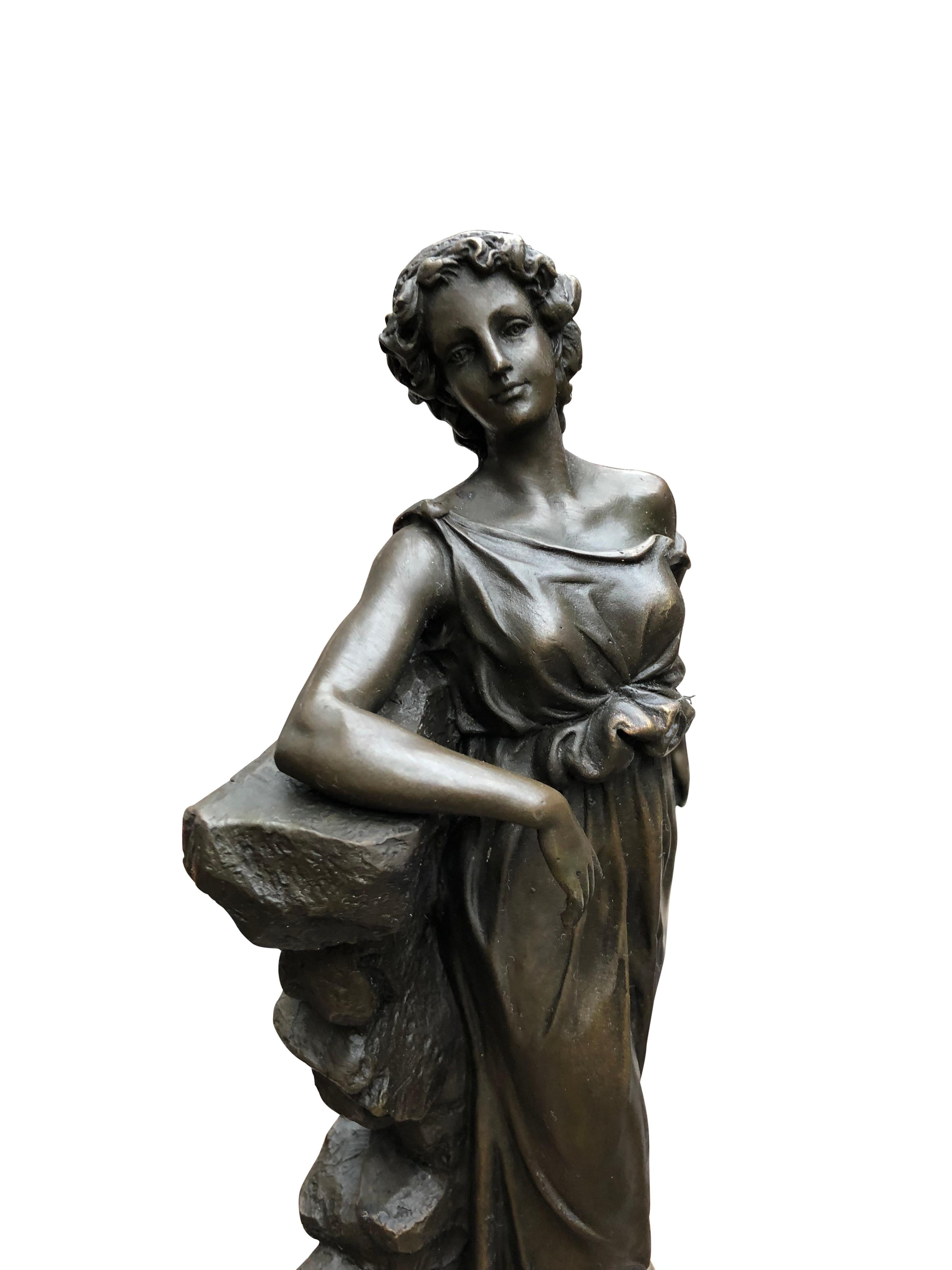 Classic Italian Bronze Maiden Statue Signed Preif Toga Figurine, 20th Century 1