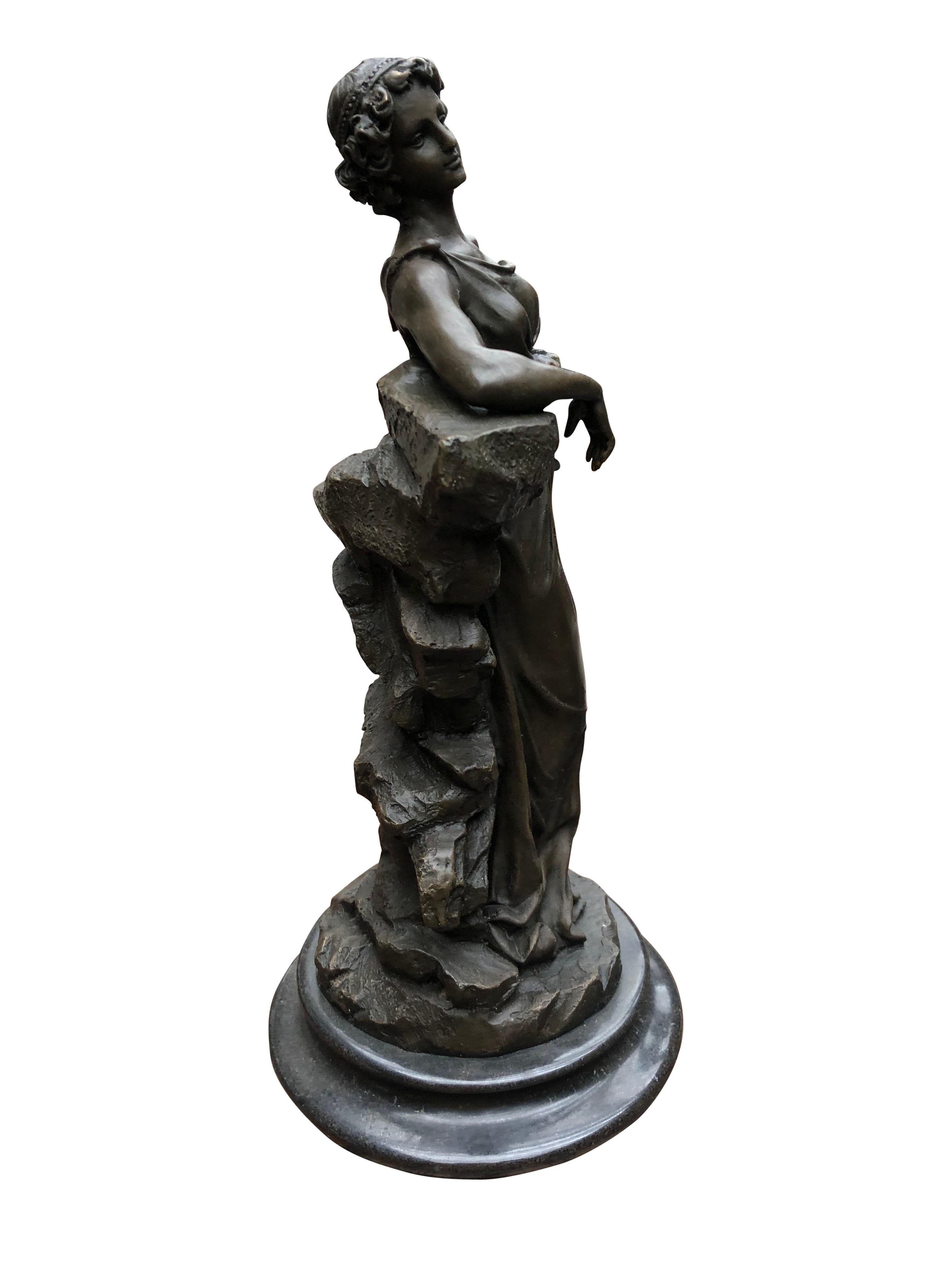 Classic Italian Bronze Maiden Statue Signed Preif Toga Figurine, 20th Century 2